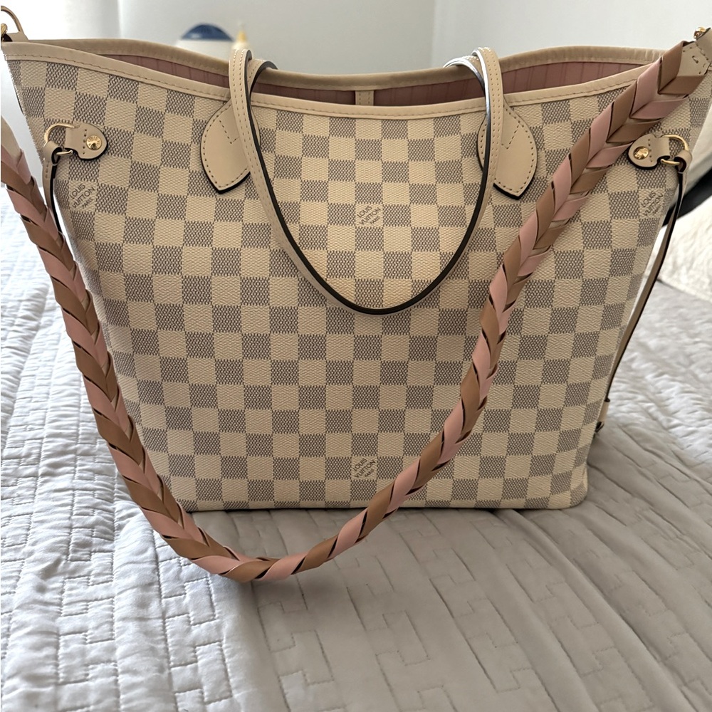 Special edition Damier Azul Neverfull Braided strap Rosa Ballerine